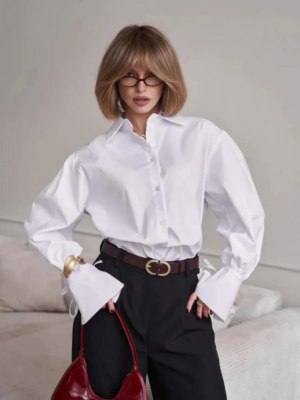 Zara White Casual Collar Shirt with Tie Cuffs